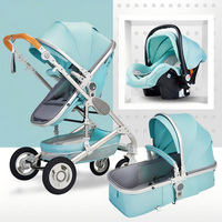Poussette double premium avec poignée réglable, panier de sécurité, harnais à 5 points, roues à 360 degrés, cadre pliable en plastique et en métal