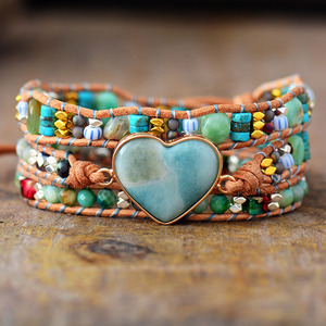 Pulsera Tejida de Cuero con Piedras de Colores Mixtos con Tema de Amor, Pulsera de Amistad Bohemia con Forma de Corazón, Joyería de Regalo Unisex - Product Image 5