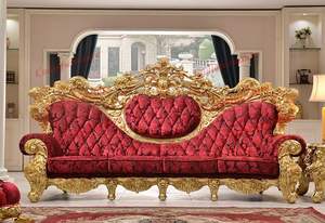 Muebles de sala de estar de lujo, muebles clásicos, sofá y sofá tallado en pan de oro, juego de sofás de lujo 1 + 2 + 4 - Product Image 5