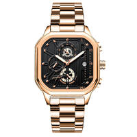 POEDAGAR 628 Montre de sport et de loisirs de luxe à quartz, montre pour homme d'affaires avec bracelet en acier inoxydable et en cuir