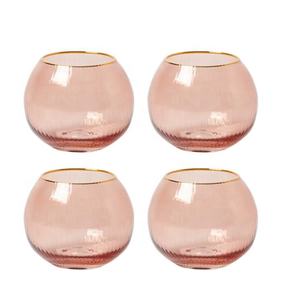 ゴールドリム付き500mlリブ付きピンク色バルーンステムレストニックバルーンジングラス卸売 - Product Image 2