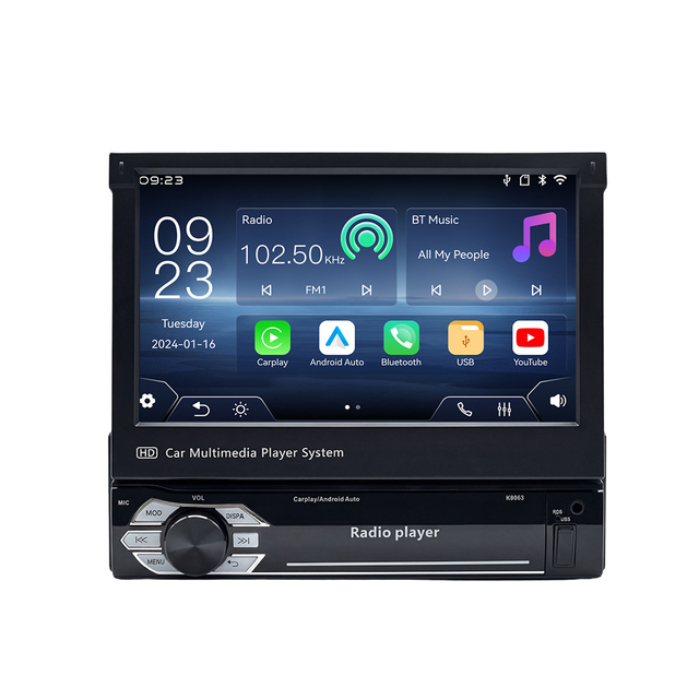 Hot Selling | in Stock Linux Smart Head Unit , 7" Retractable Universal , With Wireless Multimedia Android Auto & CarPlay Video