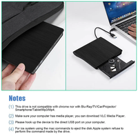 Lecteur de disque optique externe portable mince USB 3.0 Type C avec cache de 2 Mo, type plateau pour ordinateur portable/PC