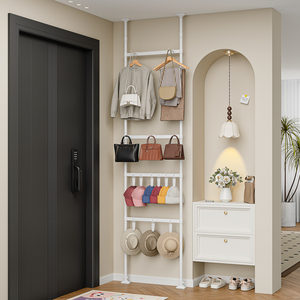 Clothing Organizer Standing Type Stainless Steel Rectangle Multifunctional For Entryway Wall <b>Hooks</b> Coat Rack With <b>Hooks</b> <b>Clips</b> - Product Image 1