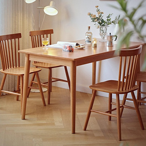 Table à manger extensible <span class=keywords><strong>en</strong></span> bois massif cerisier avec extension latérale simple, design minimaliste nordique pour petite maison - Product Image 2