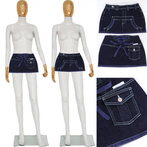 Jupes courtes européennes et américaines de haute qualité Mini <span class=keywords><strong>jupe</strong></span> d'été <span class=keywords><strong>en</strong></span> <span class=keywords><strong>jean</strong></span> pour femmes de couleur unie personnalisée - Product Image 3
