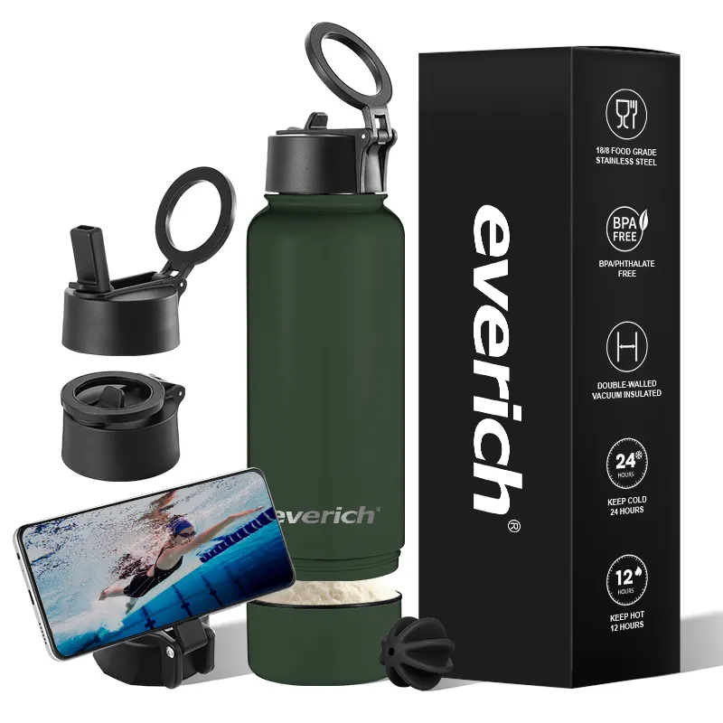 Gym Camping Use Magsafe Phone Holder Lid Insulated Wide Mouth Stainless Steel Water Bottle With Magnetic Lid