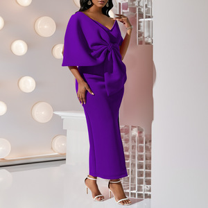D395 Nouvelle Collection <span class=keywords><strong>Robe</strong></span> de <span class=keywords><strong>Soirée</strong></span> Sexy pour Femme avec Grand Nœud et Fente, Modèle Cache-cœur, pour Fêtes et Cérémonies - Product Image 3