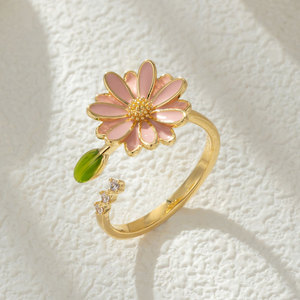 MyMuYu Pink Daisy Open Ring Enamel Flower Adjustable Band For Women Gift Jewelry - Product Image 4