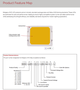 Puce LED SMD 2835 à faible consommation Bridgelux BXEN-27E-11L-37A-00-0-0, blanc chaud, dimmable, IRC 70-90, pour l'éclairage domestique et commercial - Product Image 3