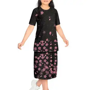 卸売カスタム桜女の子ドレスOネックトップとスカートツーピースセット幼児服ドロップシッピング服子供用