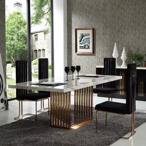 Ensembles table à <span class=keywords><strong>manger</strong></span> en marbre rectangle de luxe table moderne en acier inoxydable doré avec chaises pour <span class=keywords><strong>salle</strong></span> à <span class=keywords><strong>manger</strong></span> de mariage lot de 6 sièges - Product Image 2