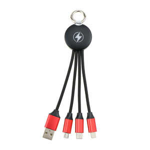 Individuelles Logo 3-in-1 <span class=keywords><strong>USB</strong></span>-Kabel Schlüsselanhänger-Ladegerät 5V2A Werbeartikel Geschenkset für Männer Frauen LED Leuchtendes Datenkabel - Product Image 1