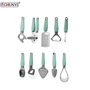 Set di gadget da cucina in acciaio inossidabile di sicurezza di alta classe multiuso utensili da cucina durevoli con manico colorato