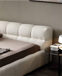 Idao Krem Rengi Ahşap Yatak Odası Mobilyası Kumaş Kaplı Yatak King Size Yatak Lüks Kraliçe Yatak Çerçevesi - Product Image 6