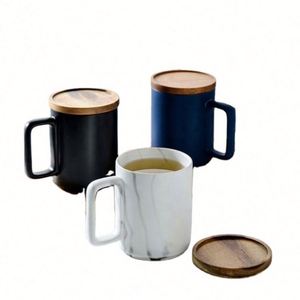 Nordic Folk Art Style Custom Logo Cork Base Ceramic Coffee Mug Insulated Wooden Bottom Plastic Lid Matte Grey <b>White</b> Black Glaze - Product Image 5