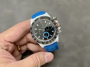 Trendy high-end mechanical <b>watch</b> with carbon fiber bezel, <b>sports</b> chronograph with blue nylon strap and three-eye function. - Product Image 3