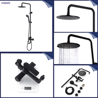 Système de douche électrique mural encastré moderne 3 voies en laiton noir mat à poignée unique avec mitigeur et pommeau pluie en céramique