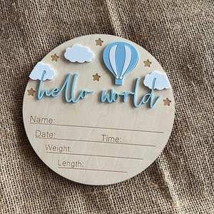 Ornamento in Legno Milestone Baby Birth Stats, Decorazione Fai-da-te per Cameretta con Nome, Data, Peso e Altezza, Artigianato in Legno, Insegne da Parete - Product Image 1