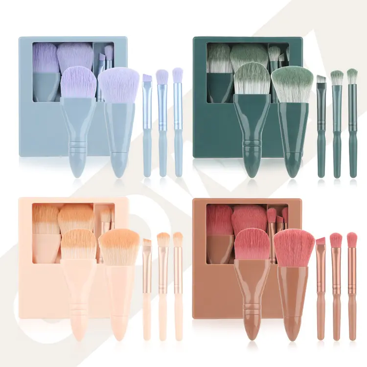 Nieuwe Upgrade Versie Reisgrootte 5 Stuks Mini Make-Up Borstels Set Draagbare Kleine Schoonheidsborstel Kit Met Spiegel Voor Gezicht Oog Blozen Lip