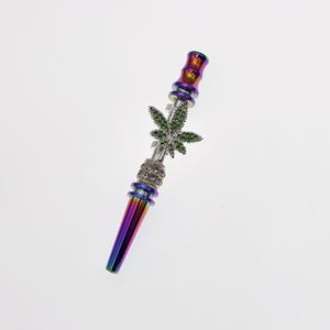 थोक हल्के लक्जरी शैली इंद्रधनुष रंग हरे हीरे की पत्ती के आकार धातु माउथपीस हुक्का युक्तियाँ - Product Image 3