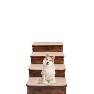 Escaleras de madera para mascotas con almohadillas antideslizantes para perros y gatos, escalera de 4 peldaños, color marrón - Product Image 5