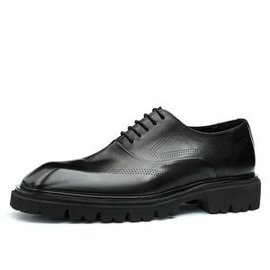 Men's Large-Sized Square Toe <b>Height</b> <b>Increasing</b> Leather <b>Shoes</b> for Business & Casual Wear Cowhide Thick-Soled Lace-Up Office <b>Shoes</b> - Product Image 1