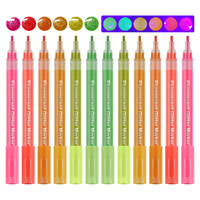 Nouveau marqueur liquide fluorescent néon/peinture acrylique qui brille dans le noir pour la peinture sur roche et papier, double pointe effaçable