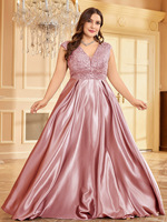 Robes de soirée luxueuses grande taille Ly2483d pour femmes, sans manches, col en V, satin, dentelle, coupe trapèze, robes de mariée pour demoiselles d'honneur