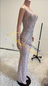 Ocstradeカスタムキラキラパールクリスタルロングプロムドレス2025ホワイトオープンバック花柄メッシュパーティークラブナイトドレス女性用セクシー - Product Image 5