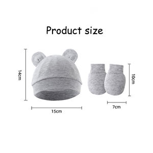 Vente en gros Ensemble bonnet et moufles pour bébés Ensemble gants multicolores avec oreilles d'ours et bonnet anti-rayures pour nouveau-nés - Product Image 2