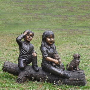 Escultura de Perro de Bronce Fundido para Decoración de Parques y Jardines, Arte Infantil de Niño y Niña, Estatua de Bronce para Exteriores - Product Image 1