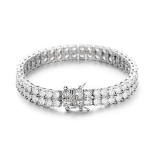 Pulsera para Hombre de Acero Inoxidable Chapada en Oro, Joyería Masculina, Pulsera de Tenis de Doble Hilera con Incrustaciones, Accesorio de Moda Hip Hop Bling - Product Image 2