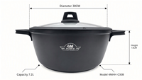 Casserole FourM 30CM en aluminium moulé antiadhésive avec couvercle en verre trempé et fond à induction, ustensile de cuisine, vente en gros et OEM/ODM