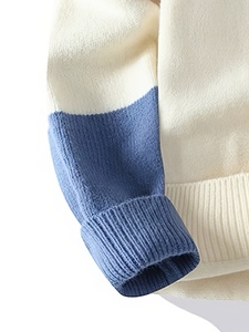 Autumn Winter Men's Loose Fit <strong>Crew</strong> <strong>Neck</strong> <strong>Sweater</strong> Warm Knitwear with Color Block Pattern Youth Casual Base Shirt Style