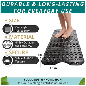 Tapis de bain 40x16 pouces extra long antidérapant pour <span class=keywords><strong>baignoire</strong></span> et <span class=keywords><strong>douche</strong></span> avec ventouses - Noir - Product Image 3