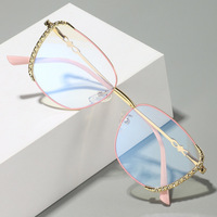 Lunettes anti-lumière bleue en métal massif couleur diamant, verres PC, légères, à la mode, semi-cerclées, monture dorée