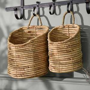 Set of 2 Long Water Hyacinth Circle <b>Storage</b> <b>Wall</b> <b>Baskets</b> Handmade Eco-Friendly Multi-Purpose Made in China Wholesale - Product Image 3