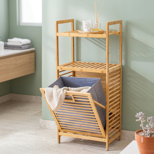 ERKUGO High Quality Modern Multi-purpose Bamboo 2-Shelf <b>Laundry</b> Basket 40x30x95cm Model EKG56 From Turkiye - Product Image 2
