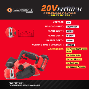 เครื่องไสไม้ไฟฟ้าไร้สาย 20V แบบไร้แปรงถ่าน ความกว้าง 80 มม. ความลึก 0-2 มม. ช่องระบายฝุ่นคู่ สำหรับงานอุตสาหกรรมและงาน DIY สำหรับงานไม้ - Product Image 6