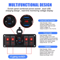 Nouveau panneau de commutateurs à bascule LED rétroéclairé 4 gangs pour automobile, disjoncteur pour feux antibrouillard, lumière verte, 12-24V DC, garantie 12 mois