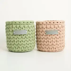 Crochet Basket 100% Handmade Crochet Storage Basket Hand-crocheted Makeup Bathroom Storage Baskets