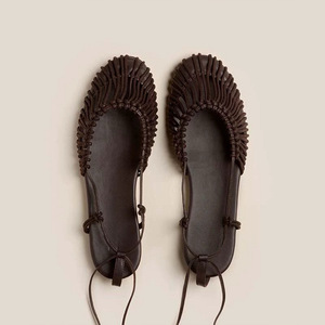 Summer Braided Strap Ankle Wrap <strong>Flats</strong> Closed Toe Roman Sandals Adjust Lace up Comfortable Soft Sole <strong>Boho</strong> Sandals - Product Image 2