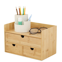 Organisateur de bureau en bambou, mini tiroir de bureau, boîte de rangement à 3 tiroirs avec étagère, sans assemblage