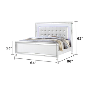 <b>Queen</b> <b>Size</b> Modern Adjustable LED Upholstered <b>Bed</b> with Oak Wood Frame in White Color Bedroom Furniture 5-Year Warranty - Product Image 3