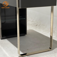 Vente flash, commode de luxe, élégante, cadre en bois massif noir, base en acier inoxydable, coiffeuse avec miroir et tiroir