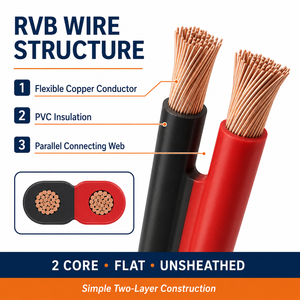 Cavo Elettrico Piatto Flessibile RVB a <span class=keywords><strong>2</strong></span> Conduttori <span class=keywords><strong>0</strong></span>,5mm² 300/300V con Isolamento in PVC per Cablaggio Illuminazione LED - Product Image 3
