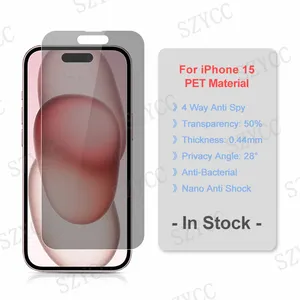 Anti mata-mata HD casing bebas gelembung ramah hitam anticahaya biru 360 derajat privasi pelindung layar untuk Iphone 15