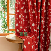 Rideau occultant à œillets motif rennes de Noël bordeaux, en polyester, pour chambre, salon et salle à manger