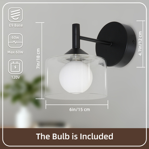 Minimalist Iron Wall Lamp With Glass Cylindrical <b>Shade</b> E27 LED 2700K Warm White <b>Light</b> For Living Room Bedroom - Product Image 3